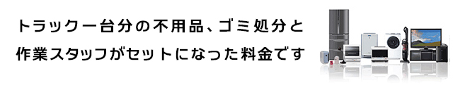 トラック1台分の不用品、処分と作業スタッフがセットになった料金です